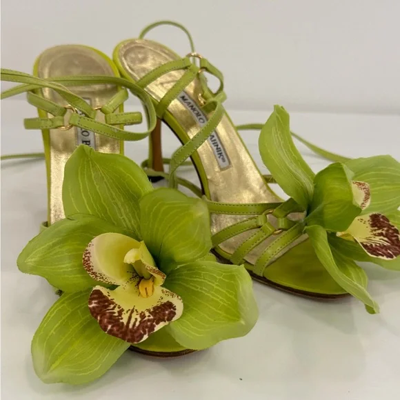 Manolo Blahnik Lime Green Orchid Heels - Picture 9 of 12